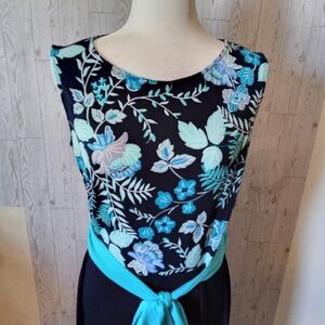 Enfocus Studio Elegant Black and Teal Floral Dress Women's Size 12